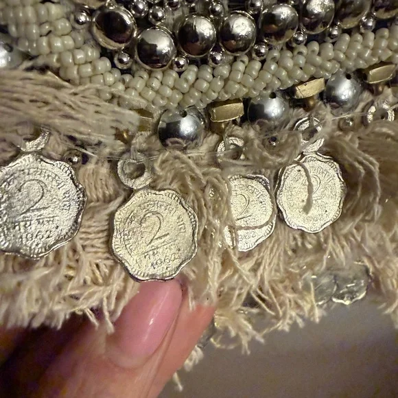 Antik Kraft Beaded Fringe  Bag Black & Cream Boho Tribal - Picture 4 of 4